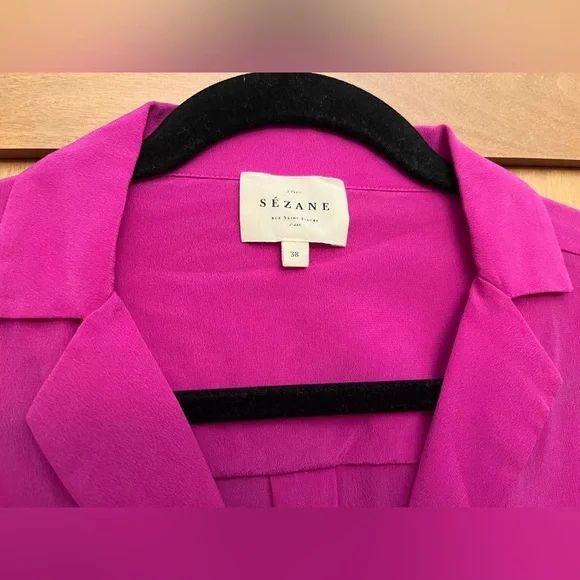 Sézane Florence Silk Shirt in Fuchsia, size 38 - Picture 3 of 5